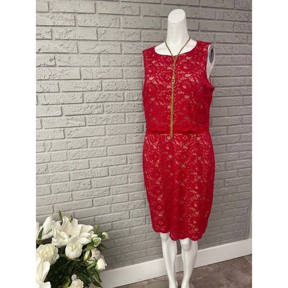 INC International Concepts Red Lace Sheath Dress Size 14 - Picture 1 of 9